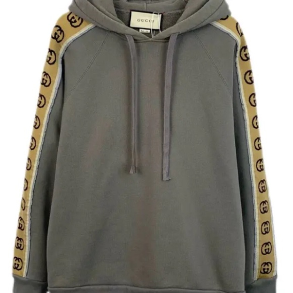 Gucci Gray double G reflective string label cotton hoodie